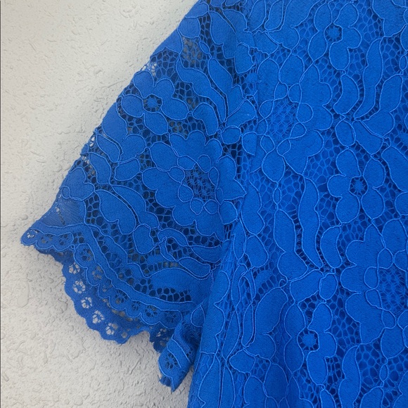 Karl Lagerfeld Paris Blue Lace Sheath Dress V-Neck Flounce Hem NWT $168 Size 12 - Picture 4 of 13